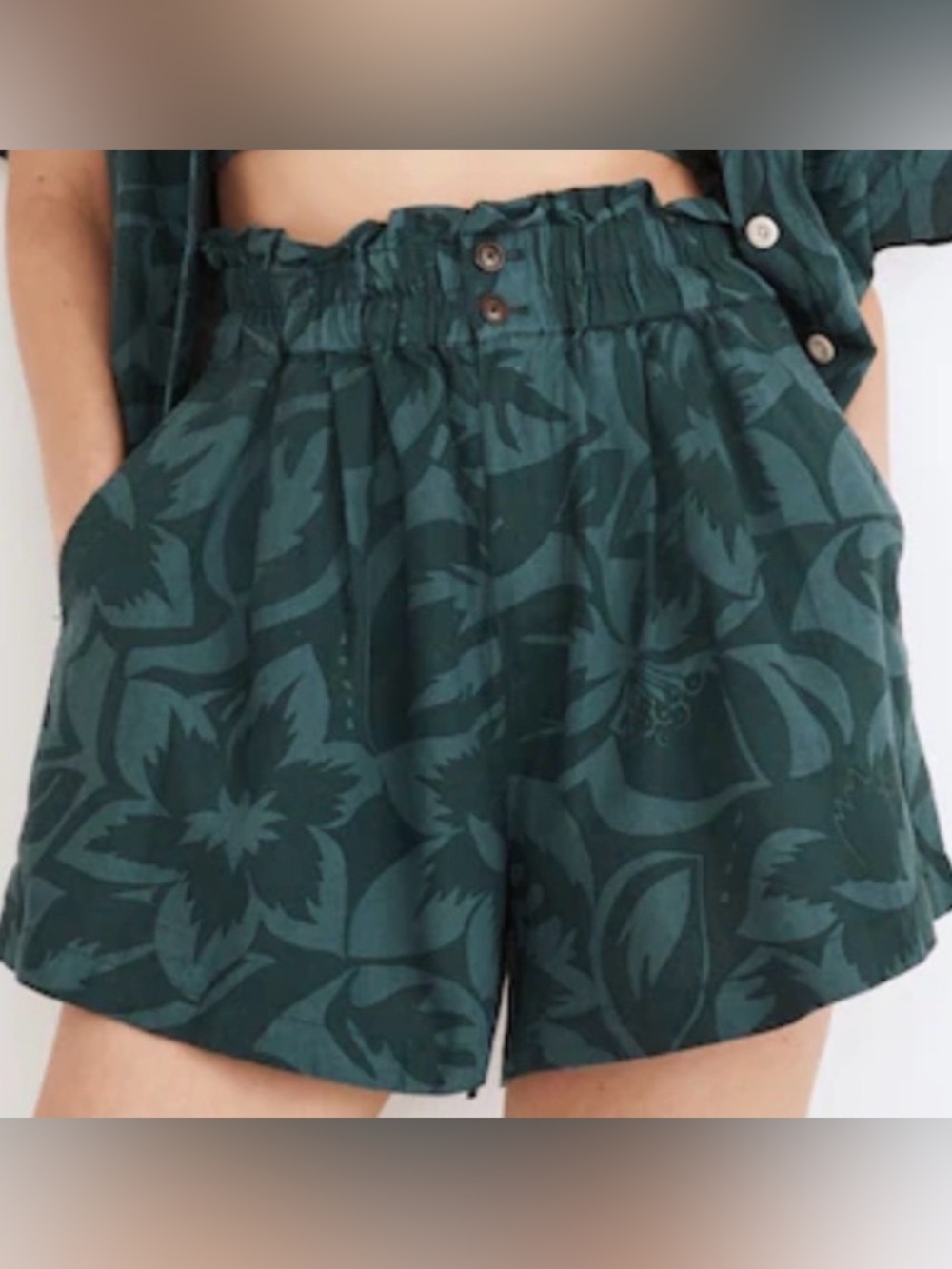 Madewell Teal Floral Paperbag Waist Women's Shorts